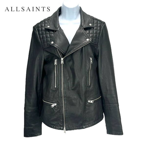 All Saints Jackets & Blazers - AllSaints Women‎ Small Black Quilted Soft Leather Moto Biker Jacket